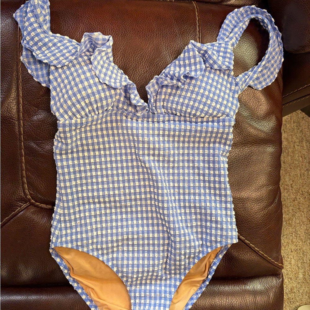 J. Crew Blue and White Gingham Swimsuit